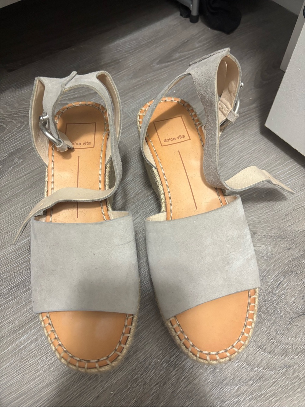 Dolce Vita Light Gray Suede Espadrille Sandals with Ankle Strap